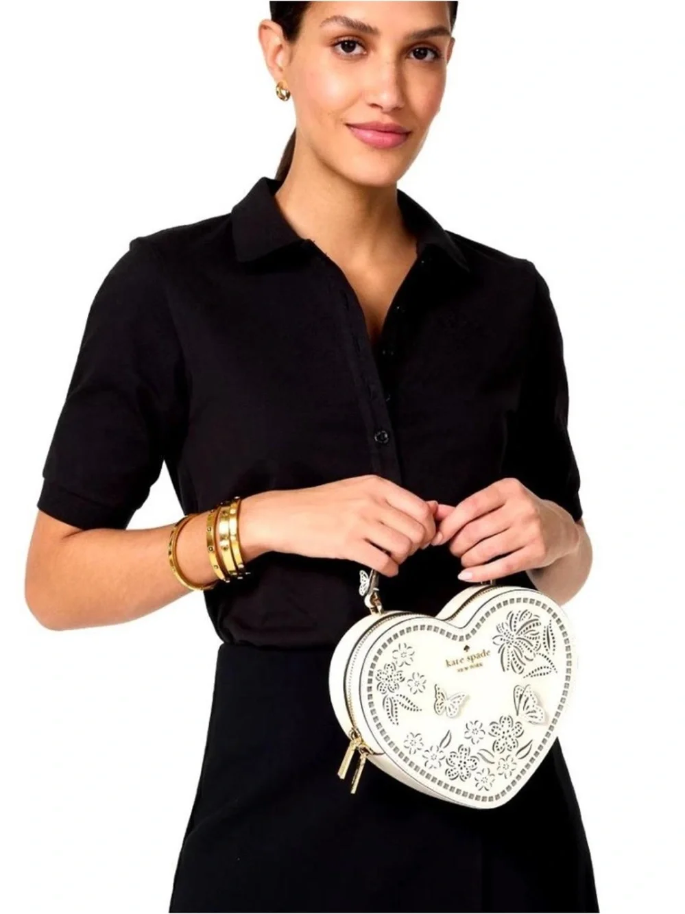 Kate Spade New York Love Shack Perforated Heart Crossbody bag in color Meringue - Picture 6 of 6